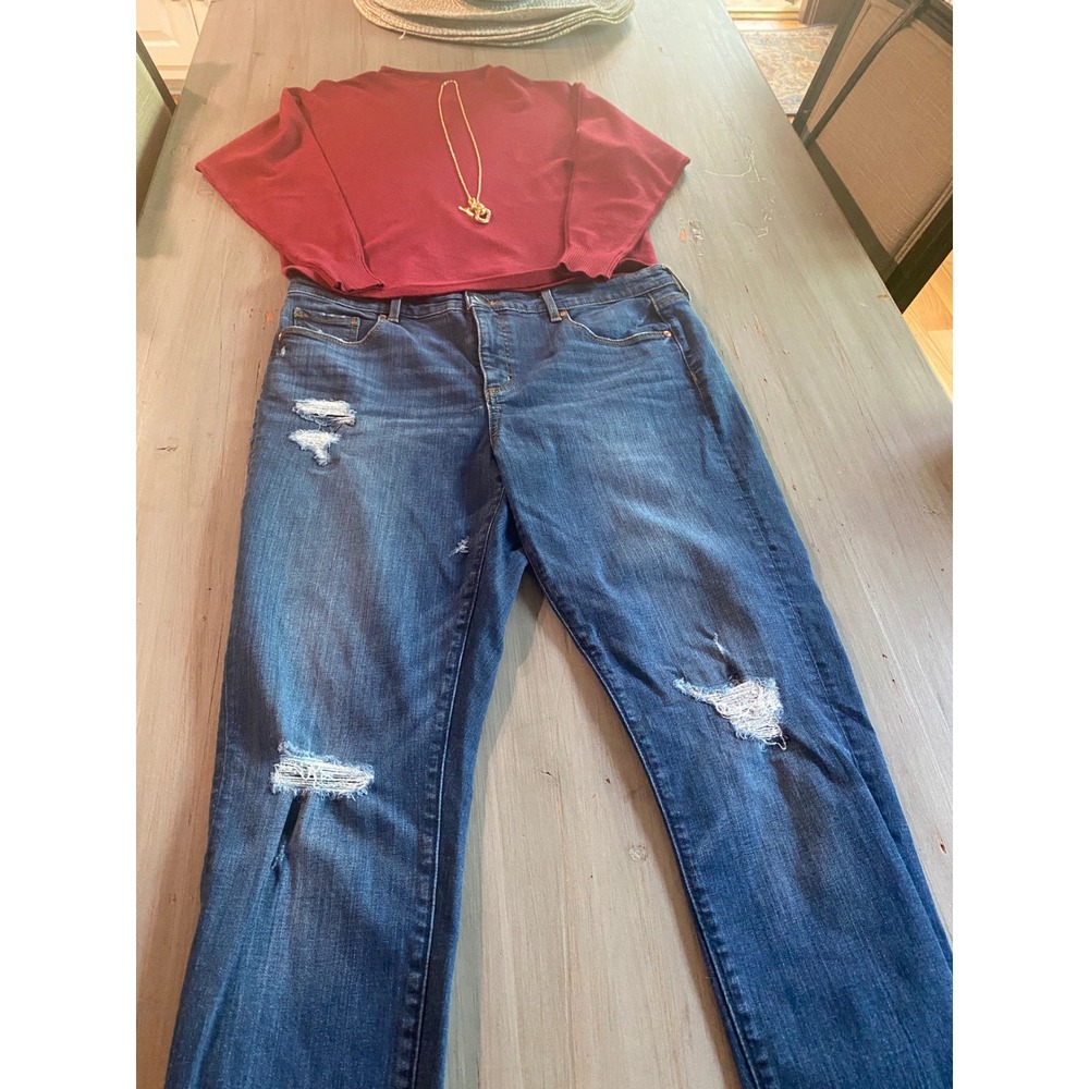 LOFT Modern Skinny Distressed Ripped Jeans Medium Wash Blue Size 32 14